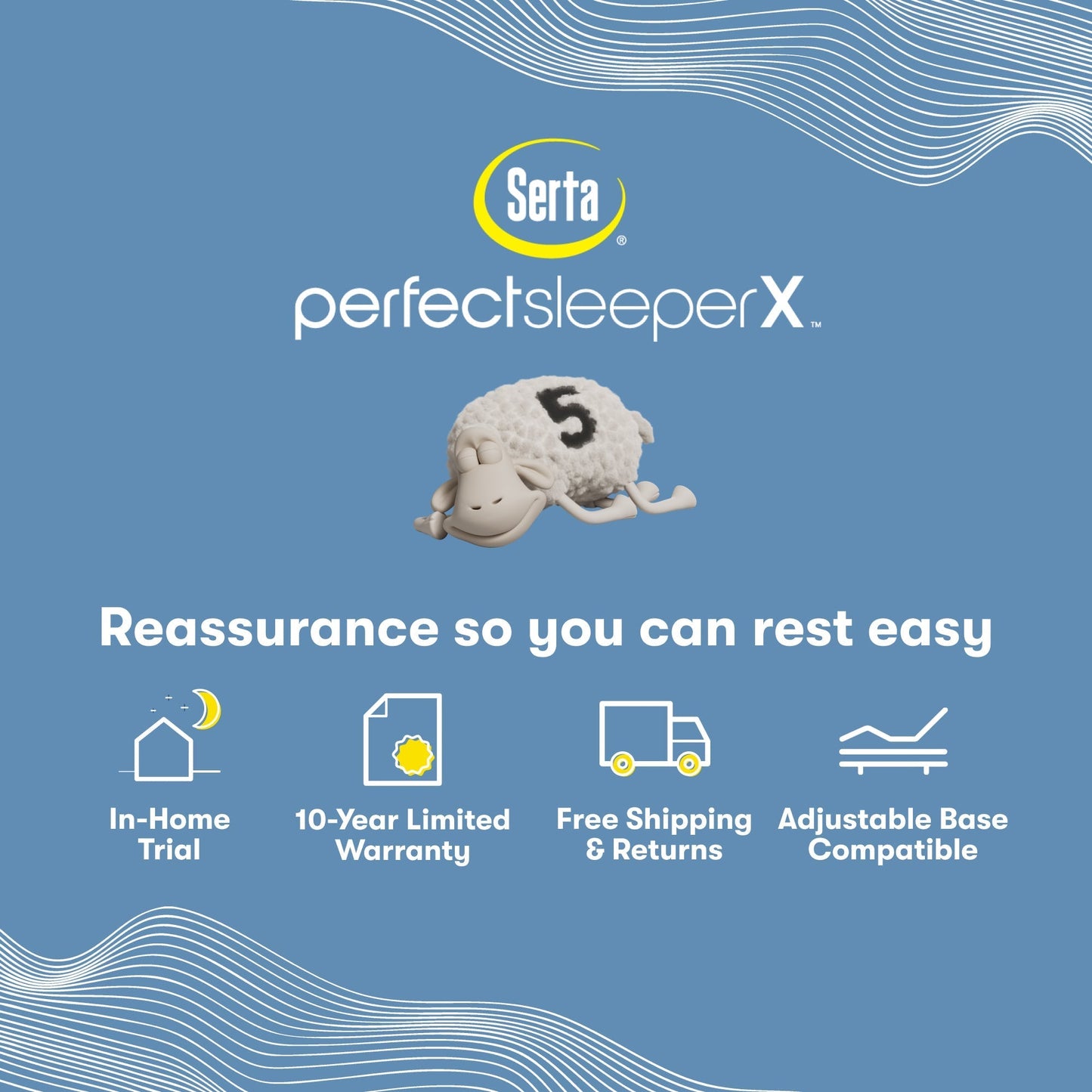 Serta Prescott Medium Firm Perfect Sleeper X mattress feature and certification graphic